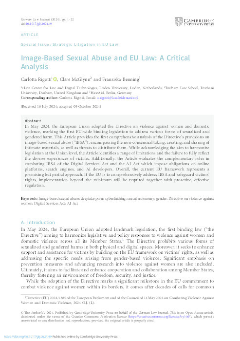 Image-Based Sexual Abuse and EU Law: A Critical Analysis Thumbnail