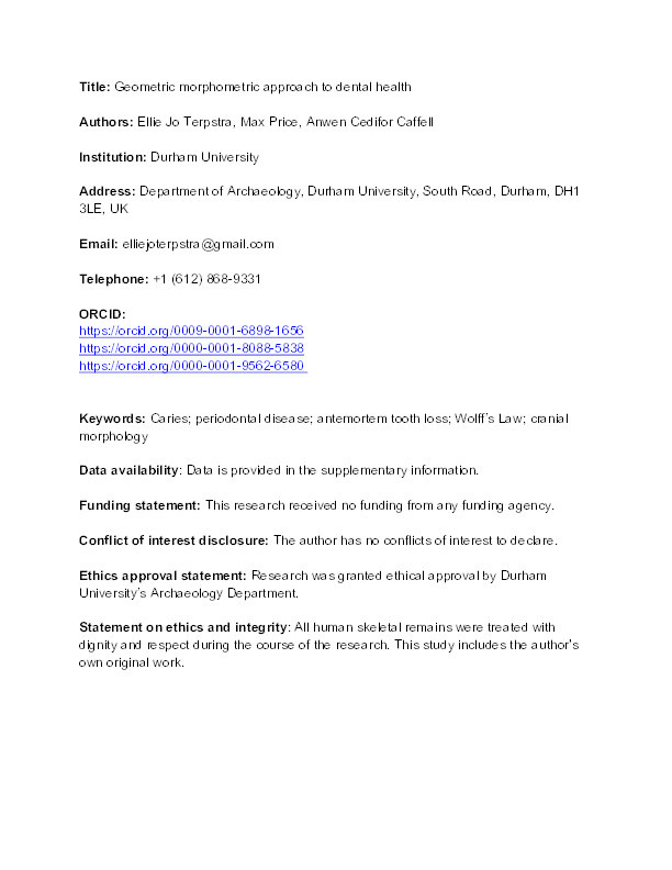 Geometric morphometric approach to dental health in an 18th‐ to 19th‐century English infirmary Thumbnail