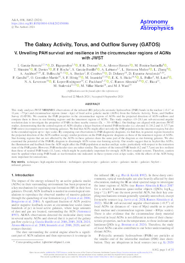 The Galaxy Activity, Torus, and Outflow Survey (GATOS): V. Unveiling PAH survival and resilience in the circumnuclear regions of AGNs with JWST Thumbnail