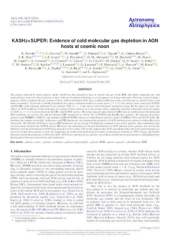 KASHz+SUPER: Evidence of cold molecular gas depletion in AGN hosts at cosmic noon Thumbnail