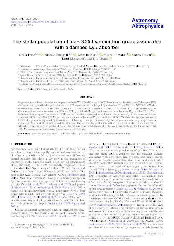 The stellar population of a z ∼ 3.25 Lyα-emitting group associated with a damped Lyα absorber Thumbnail