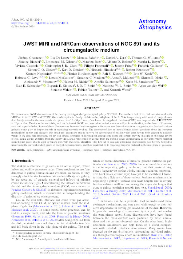 JWST MIRI and NIRCam observations of NGC 891 and its circumgalactic medium Thumbnail