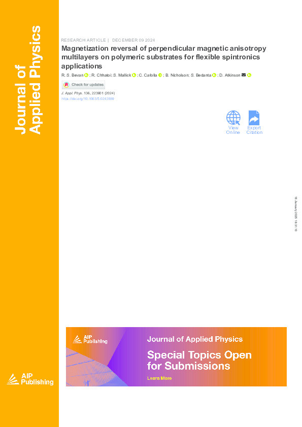 Magnetization reversal of perpendicular magnetic anisotropy multilayers on polymeric substrates for flexible spintronics applications Thumbnail