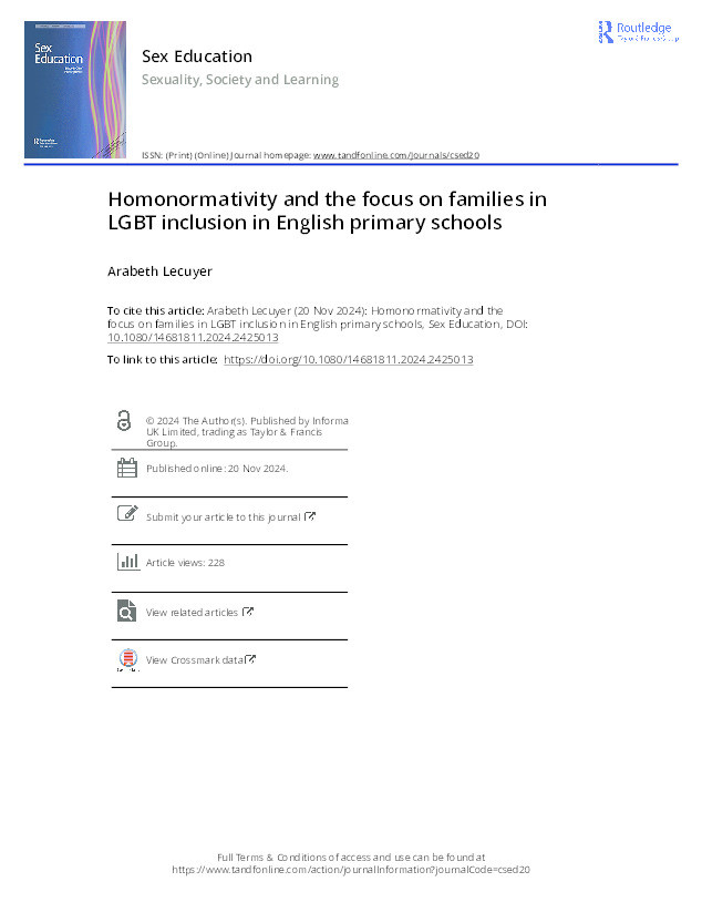 Homonormativity and the focus on families in LGBT inclusion in English primary schools Thumbnail