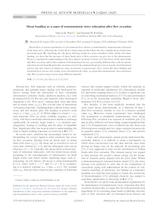 Shear banding as a cause of nonmonotonic stress relaxation after flow cessation Thumbnail