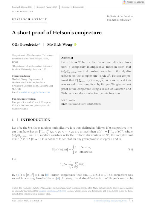 A short proof of Helson's conjecture Thumbnail