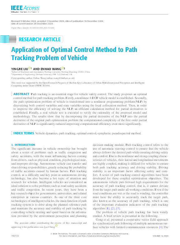 Application of Optimal Control Method to Path Tracking Problem of Vehicle Thumbnail