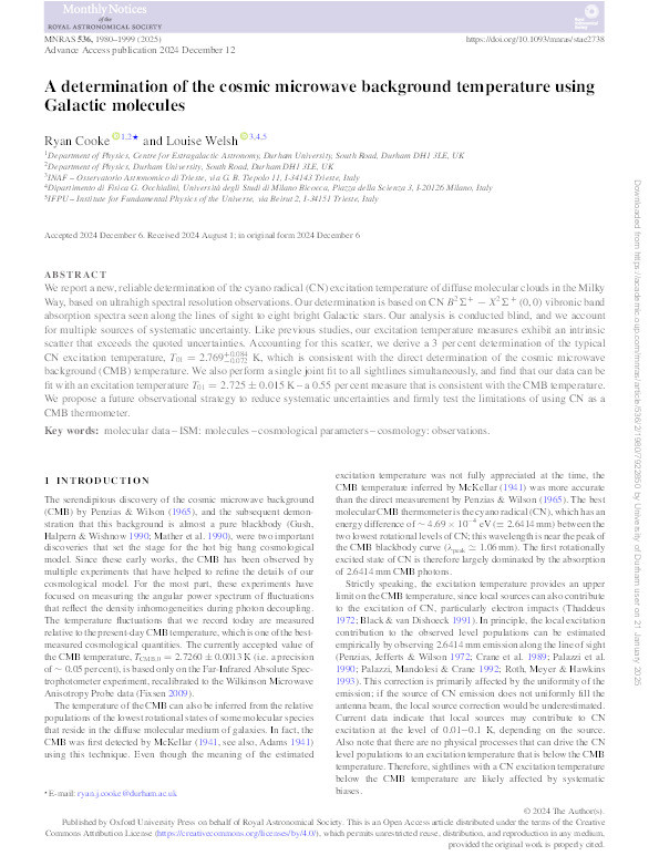 A determination of the cosmic microwave background temperature using Galactic molecules Thumbnail