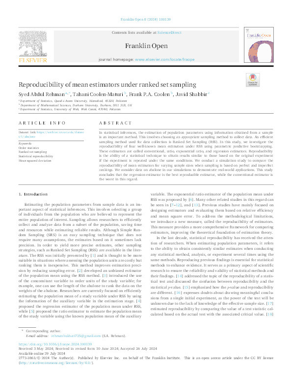 Reproducibility of mean estimators under ranked set sampling Thumbnail