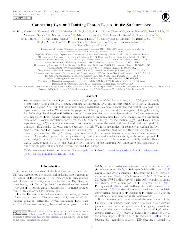 Connecting Lyα and Ionizing Photon Escape in the Sunburst Arc Thumbnail