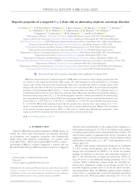 Magnetic properties of a staggered S=1 chain with an alternating single-ion anisotropy direction Thumbnail