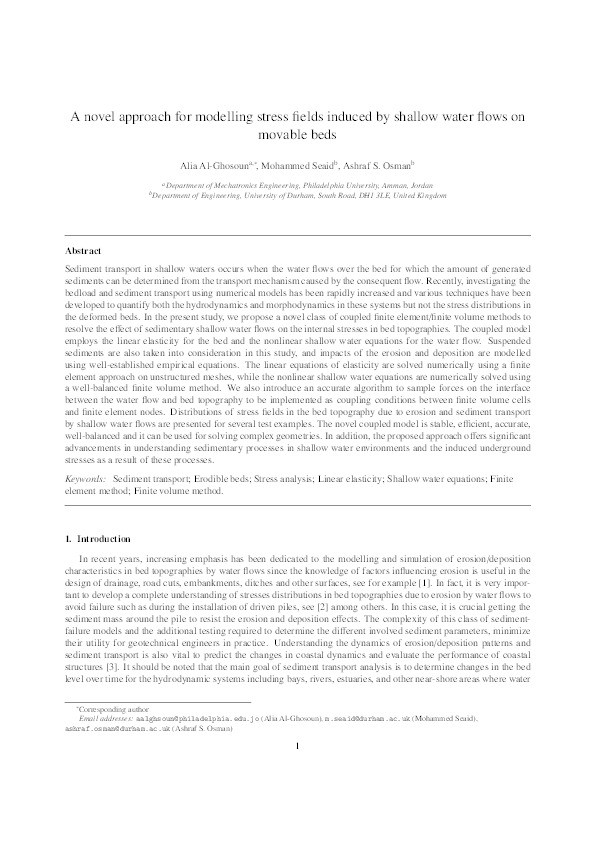 A novel approach for modelling stress fields induced by shallow water flows on movable beds Thumbnail