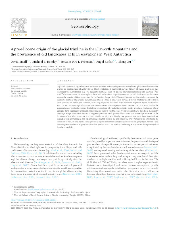 A pre-Pliocene origin of the glacial trimline in the Ellsworth Mountains and the prevalence of old landscapes at high elevations in West Antarctica Thumbnail