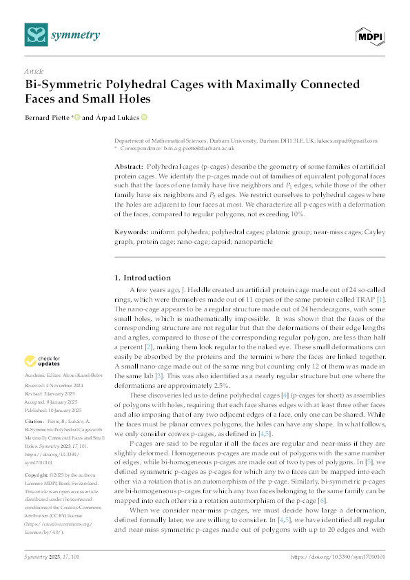 Bi-Symmetric Polyhedral Cages with Maximally Connected Faces and Small Holes Thumbnail