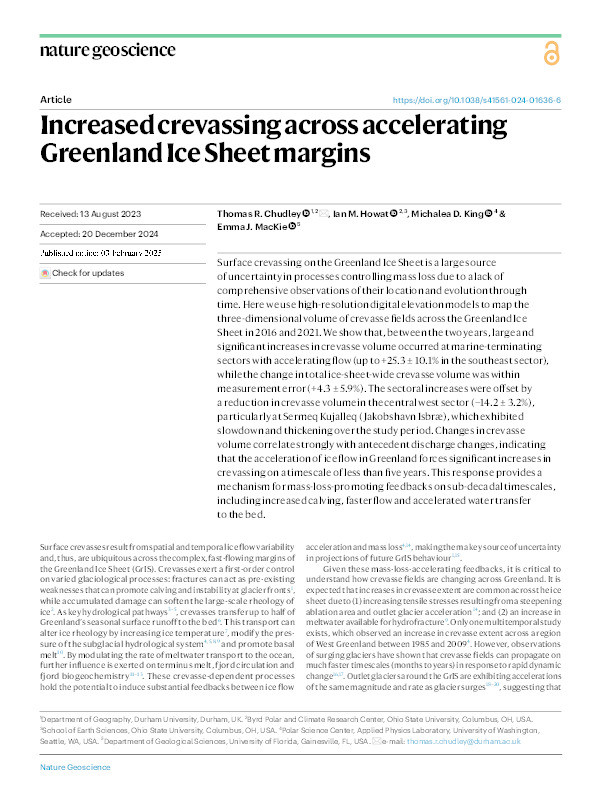 Increased crevassing across accelerating Greenland Ice Sheet margins Thumbnail