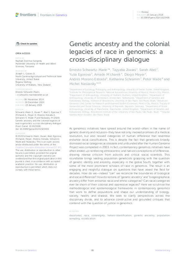 Genetic ancestry and the colonial legacies of race in genomics: a cross-disciplinary dialogue Thumbnail