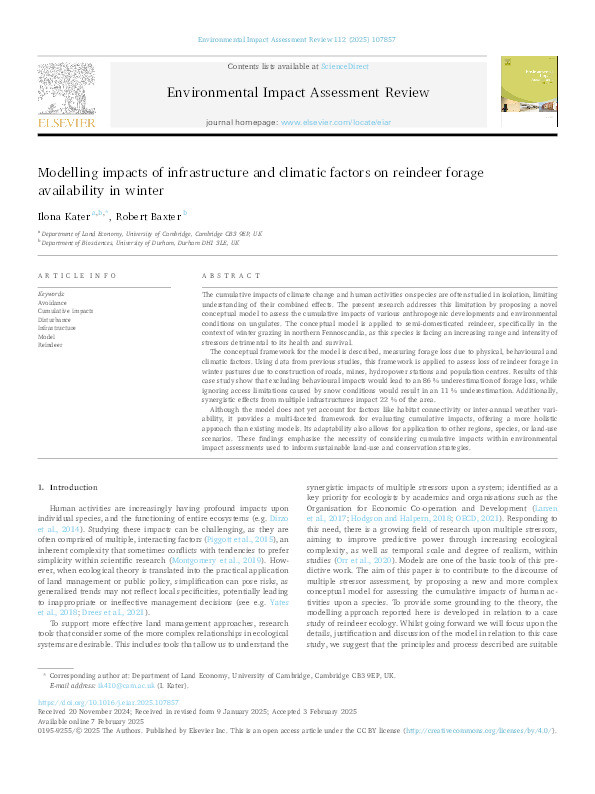 Modelling impacts of infrastructure and climatic factors on reindeer forage availability in winter Thumbnail