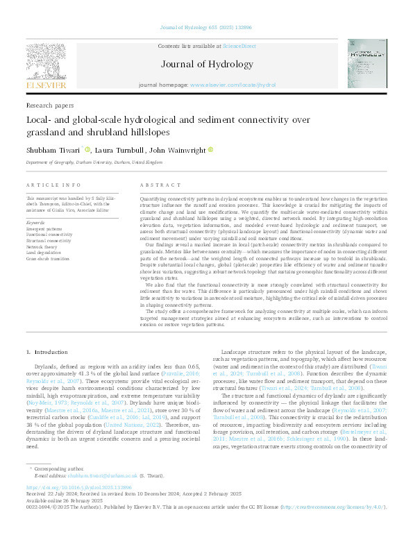 Local-and Global-Scale Hydrological and Sediment Connectivity over Grassland and Shrubland Hillslopes Thumbnail