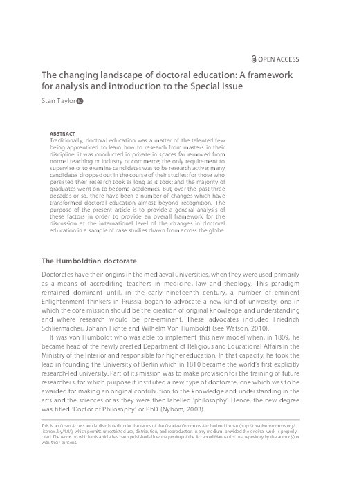 The changing landscape of doctoral education: A framework for analysis and introduction to the Special Issue Thumbnail