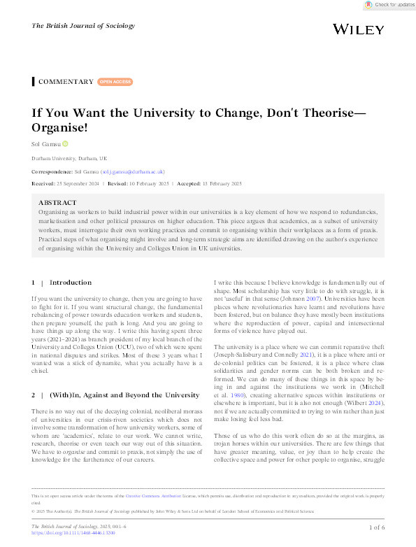 If You Want the University to Change, Don't Theorise—Organise! Thumbnail