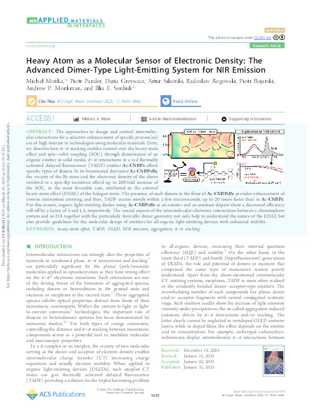 Heavy Atom as a Molecular Sensor of Electronic Density: The Advanced Dimer-Type Light-Emitting System for NIR Emission. Thumbnail