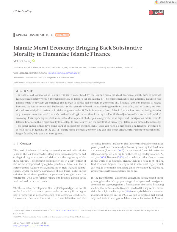 Islamic Moral Economy: Bringing Back Substantive Morality to Humanise Islamic Finance Thumbnail