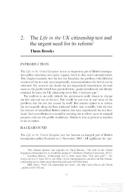 The Life in the UK citizenship test and the urgent need for its reform Thumbnail