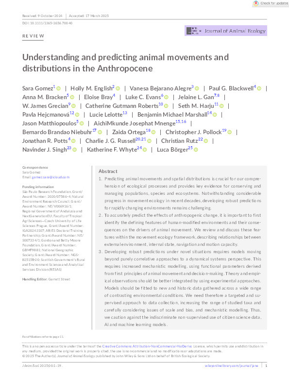 Understanding and predicting animal movements and distributions in the Anthropocene Thumbnail