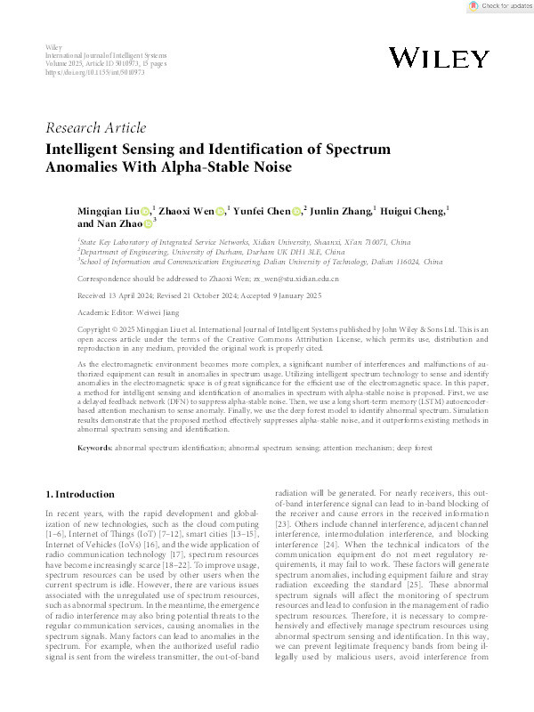 Intelligent Sensing and Identification of Spectrum Anomalies With Alpha-Stable Noise Thumbnail