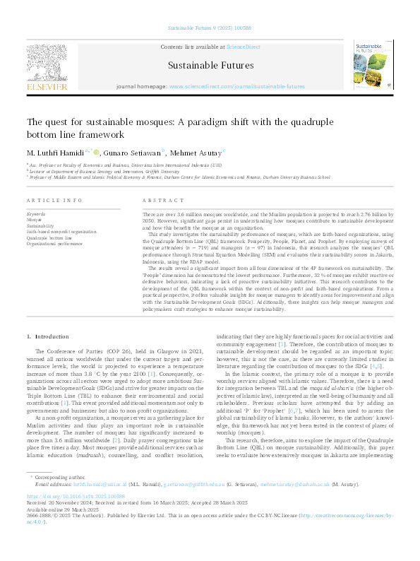 The quest for sustainable mosques: A paradigm shift with the quadruple bottom line framework Thumbnail