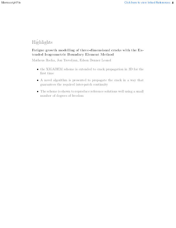 Fatigue growth modelling of three-dimensional cracks with the Extended Isogeometric Boundary Element Method Thumbnail