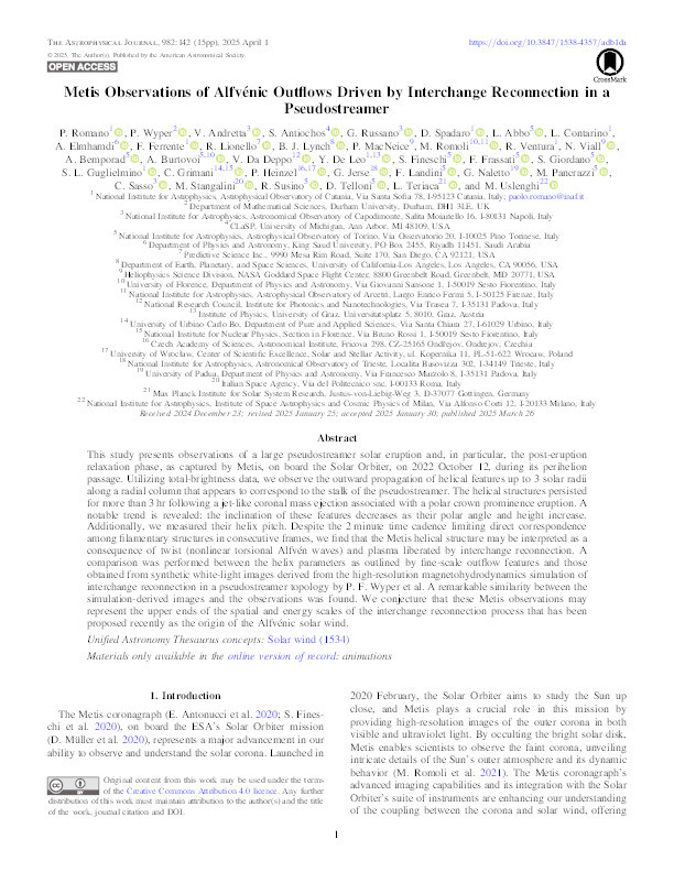 Metis Observations of Alfvénic Outflows Driven by Interchange Reconnection in a Pseudostreamer Thumbnail