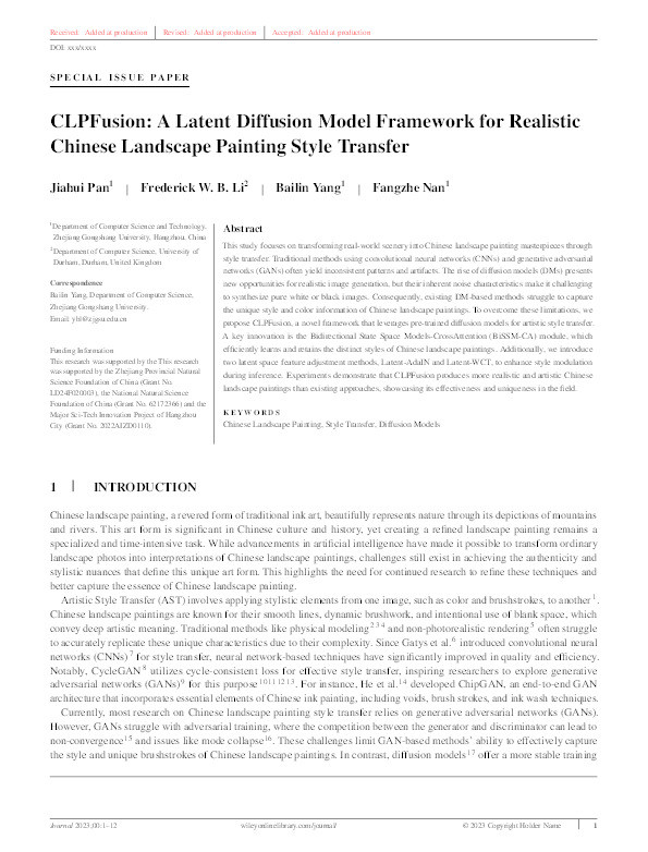 CLPFusion: A Latent Diffusion Model Framework for Realistic Chinese Landscape Painting Style Transfer Thumbnail