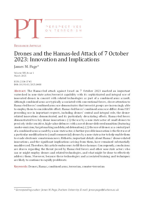 Drones and the Hamas-led Attack of 7 October 2023: Innovation and Implications Thumbnail