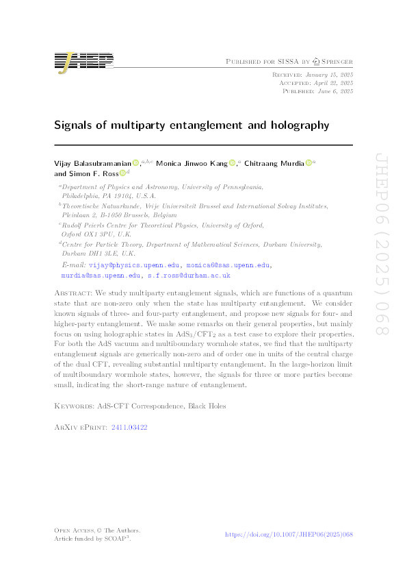 Signals of multiparty entanglement and holography Thumbnail