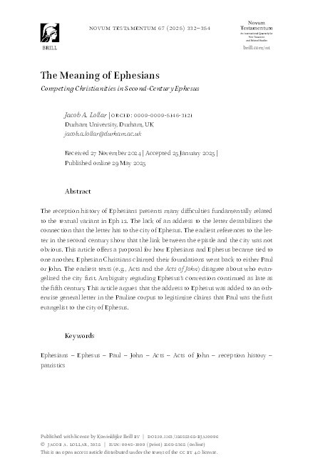 The Meaning of Ephesians: Competing Christianities in Second-Century Ephesus Thumbnail