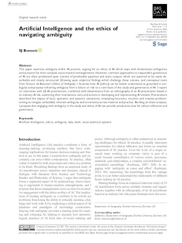 Artificial Intelligence and the ethics of navigating ambiguity Thumbnail