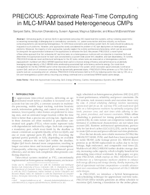 PRECIOUS: Approximate Real-Time Computing in MLC-MRAM based Heterogeneous CMPs Thumbnail