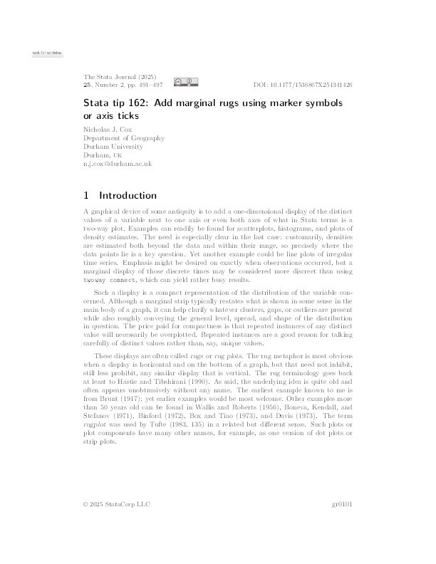 Stata tip 162: Add marginal rugs using marker symbols or axis ticks Thumbnail