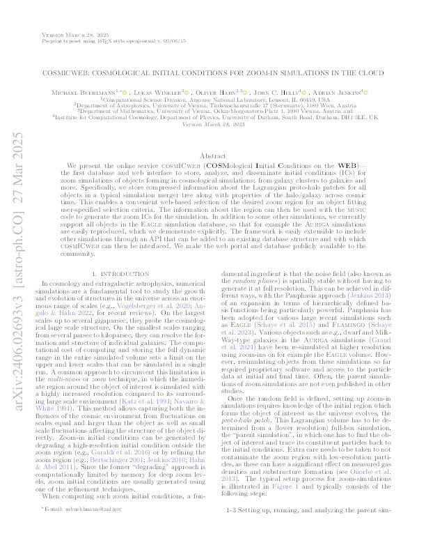cosmICweb: Cosmological Initial Conditions for Zoom-in Simulations in the Cloud Thumbnail