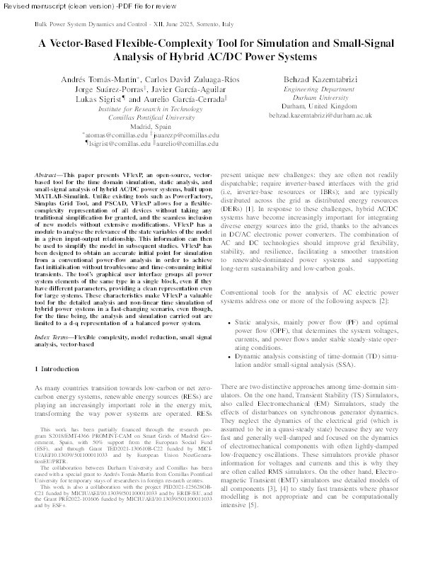 A Vector-Based Flexible-Complexity Tool for Simulation and Small-Signal Analysis of Hybrid AC/DC Power Systems Thumbnail